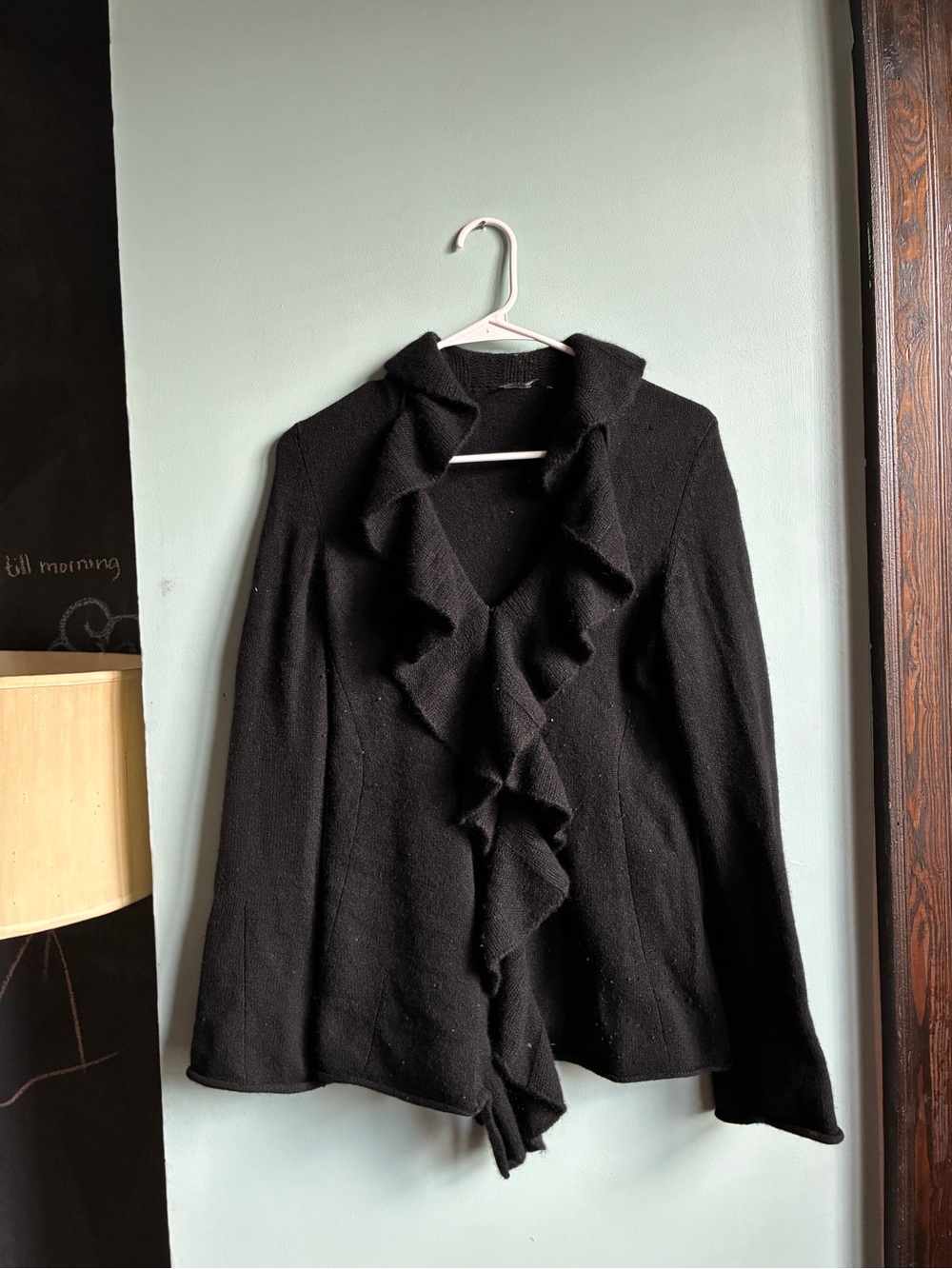 Magaschoni Black Cashmere Ruffle-Front Cardigan